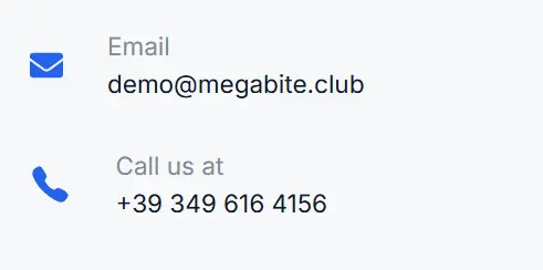 Email demo@megabite.club, Phone +39 349 616 4156